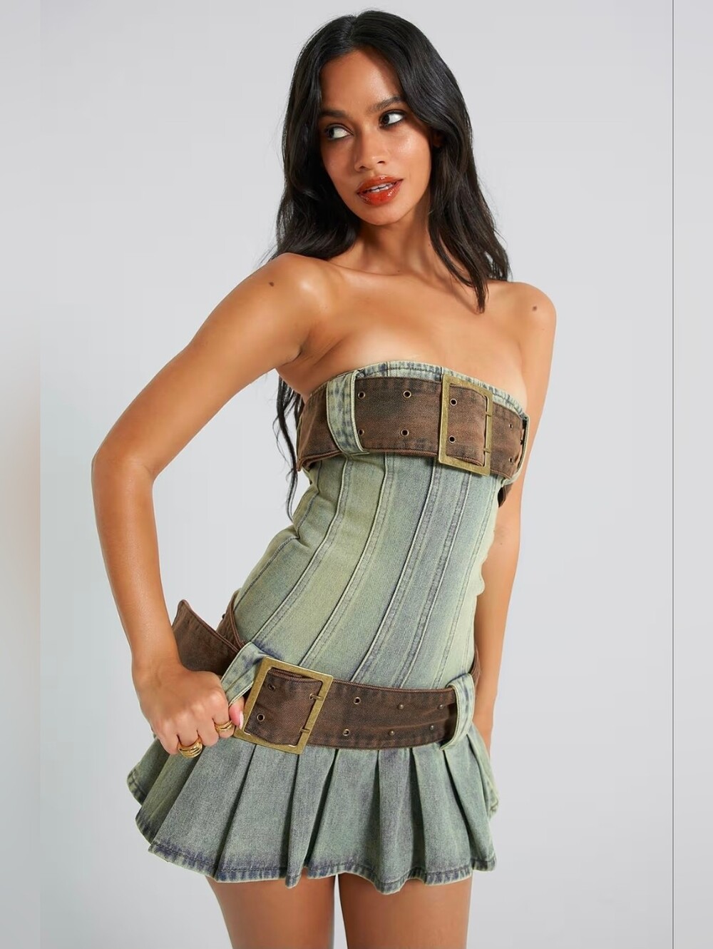 Jaded London Chelsea Denim Kilt Mini Dress Size 2 NEW